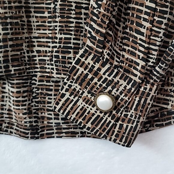 Vintage Reve Women's 100% Silk Button Front Blouse Size Medium Black Brown - Picture 4 of 10
